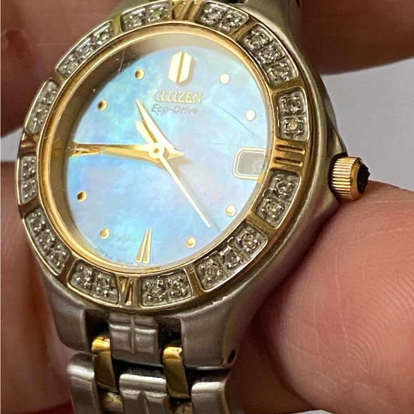 Citizen Eco-Drive Real Diamond Mother of Pearl Stainless Steel Wristwatch 6 1/4” - Picture 12 of 15
